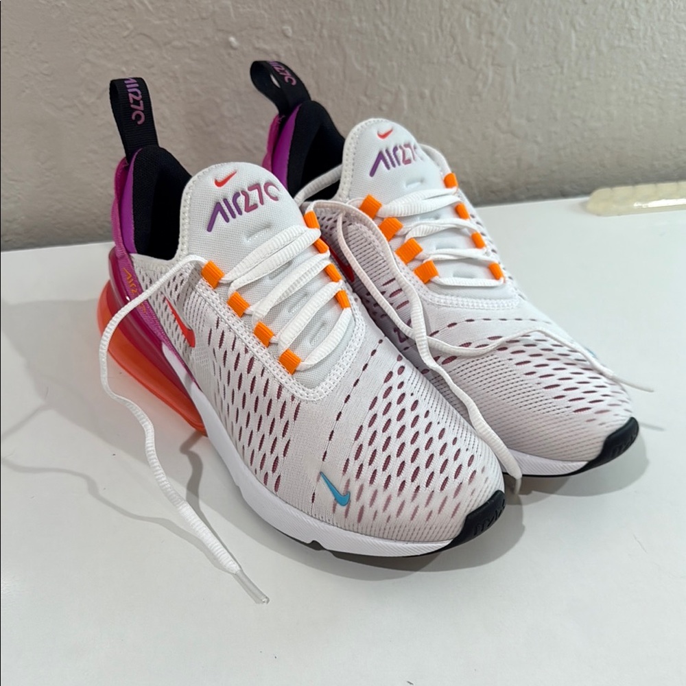 Nike Air Max 270 White with Orange and Purple Accents
